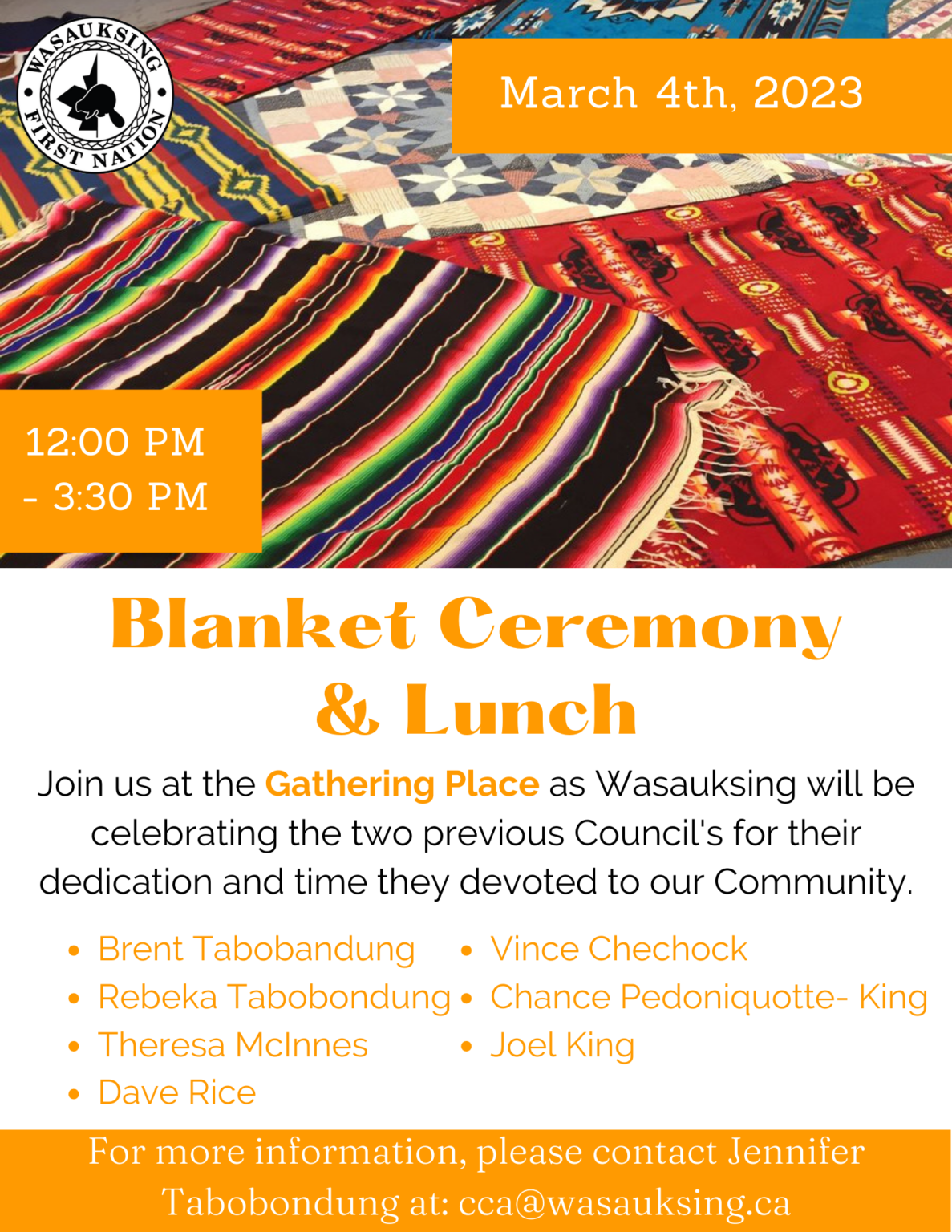 Blanket Ceremony & Lunch Wasauksing First Nation